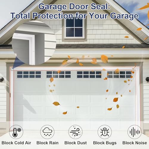 Garage Door Seal Top and Sides, 40 FT Garage Door Weather Stripping Side Seal, Universal Weatherproofing TPE Trim Seals Weather Strip White