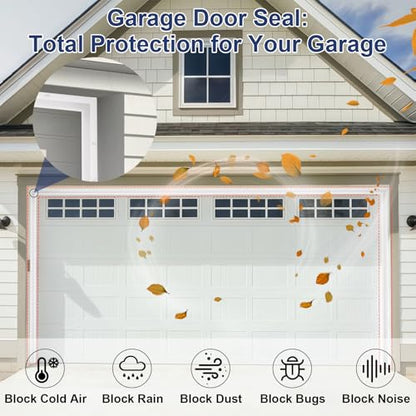 Garage Door Seal Top and Sides, 40 FT Garage Door Weather Stripping Side Seal, Universal Weatherproofing TPE Trim Seals Weather Strip White