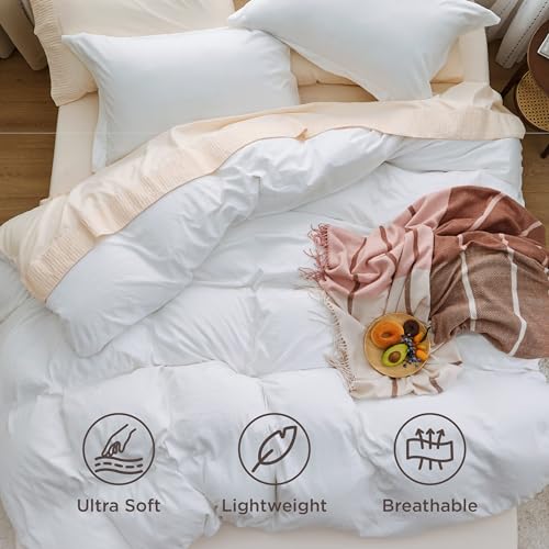 Bedsure White Duvet Cover King Size - 3 Pieces Prewashed Cotton-Like Polyester Extra Soft Bedding Set, Includes 1 Duvet Cover 104x90 Inches with Zipper Closure & 2 Pillow Shams, Comforter Not Included