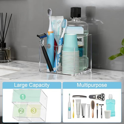 Toothbrush Holder, Clear Acrylic Toothbrush Holders for Bathrooms, Large Capacity Electric Toothbrush and Toothpaste Holder for Bathroom Countertop