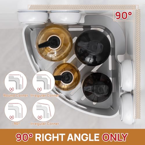 Corner Shower Caddy Suction Cup, Shower Basket Suction Bathroom | Grey Shower Caddies, Waterproof & Rustproof Bathroom Organizer, No-Drilling Shower Rack, Removable
