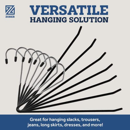 Zober Pants Hangers Non Slip - Open Ended Pants and Jean Hangers for Closet - Space Saving Clothes Hanger - Strong, Durable, Metal Pant Hangers (Black 2O Pack)