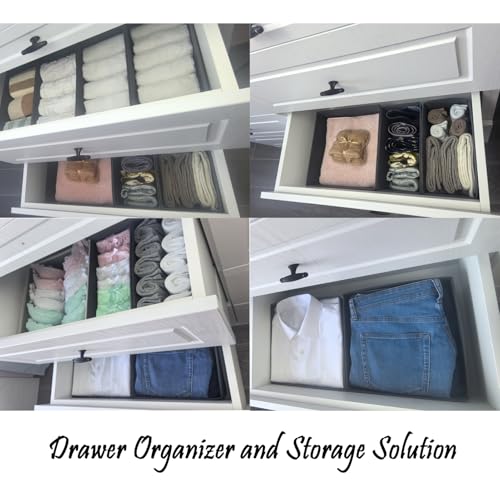 Bructhun Sock Drawer Organizer 6 Pack - Collapsible Fabric Storage Bins for Underwear Divider, Small Closet Organizers with 6 Compartments, Gray