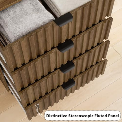 Walnut Fluted 4 Drawers Dresser for Bedroom, Chest of Drawers with Metal Wide Handle, Wooden Dresser for Closet, Bedroom, Living Room, 23.6" x 14.9"D x 30.7" H
