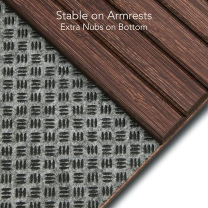 DETOR Couch Arm Tray with Retro Cork Pad, Brown-Stained Bamboo Finish | Enhanced Non-Slip Bottom, Sturdy Bamboo Slats, Fits Armrests 4.6" and Wider