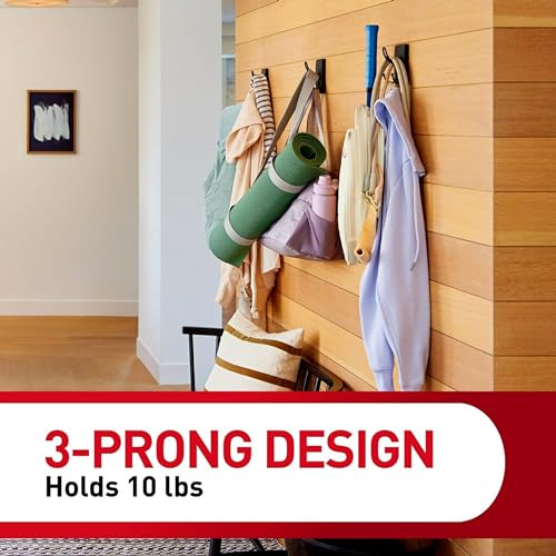 Command X-Large Black Triple Hooks, 2 Hooks, 6 Strips | Heavy Duty, Damage-Free Hanging with Adhesive Strips, No Tools Wall Hook for Hanging Decorations, Holds up to 10 lb