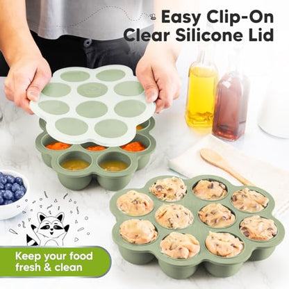 KeaBabies Silicone Food Freezer Trays with Lid, 2oz x 10 Pods (Sage)
