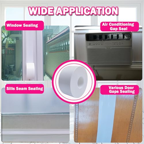 WENSSKKU White Window Weather Sealing Tape, Waterproof Window AC Air Conditioner Sealing Tape Can Keep Out Drafts Cold Air Rain Dust Smog(2IN X 99FT)