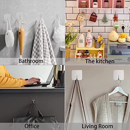 150 Pack Adhesive Hooks Wall Hooks 24lb(Max) Self Adhesive Hooks Heavy Duty,Transparent Reusable Adhesive Wall Hooks for Hanging for Kitchens, Bathroom, Office