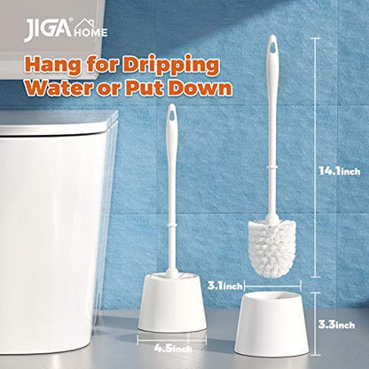 JIGA Toilet Bowl Brush and Holder, White, 3 Pack | Stiff Bristles, with Caddy, Deep Cleaning, Scrubber, Bathroom Accessories