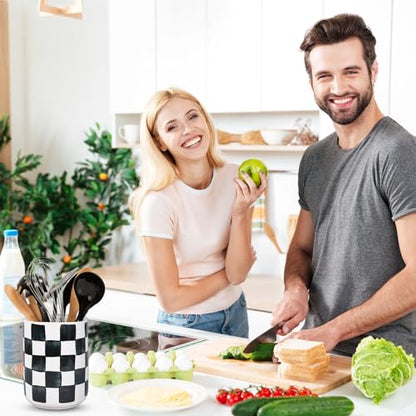 Kitchen Utensil Holder 6.3 Inch Checkered Ceramic... (Black | Ceramic)