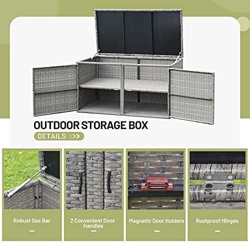 Giantex Rattan Deck Box Outdoor&Indoor 88 Gallon Wicker Storage Box W/Separate Storage Shelf, Openable Door and Tools Storage for Patio,Garden, Balcony, Porch, Yard Rattan Storage Box (Gray)