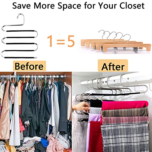6 Pack Pant Hangers Space Saving,S-Type Non-Slip Stainless Steel Clothes Pants Hangers Closet Organizers and Storage, Closet Organizer Hanger Organizer for Scarf Jeans Trousers Towels Leggings