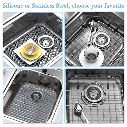 2 Pack Silicone Sink Protector Mat for Kitchen Sink Rear Drian Gray | 13-9/16" x 11-5/8" Non-Slip Heat-resistant and Durable Silicone Grid