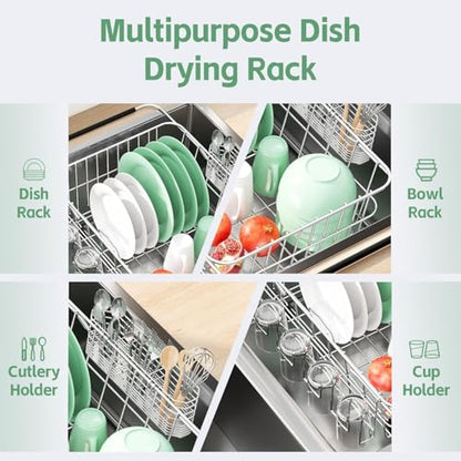 Small Dish Drying Rack in Sink, Extendable Stainle... (Stainless Steel)
