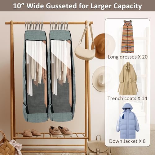 2PCS 50”Garment Bags for Hanging Clothes,Chakera Large Breathable Garment Bag for Closet Storage with 10”Gusseted,Clear Clothing Storage Garment Cover for Dress Sweater with Double Zipper,Grey