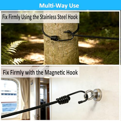 Travel Clothesline with Two Magnetic Hooks for Cruise RV Camper Essentials, Clothes Line 12 Clothes Clips for Cruise Camper RV Accessories, Portable Clothesline for Camper Essentials Car Accessories