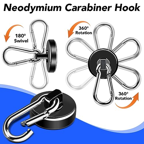 LOVIMAG Magnetic Hooks Carabiner with Swivel, 70LBS, 12 Pack | Heavy Duty Neodymium Magnets Hook for Cruise Cabins, Ship Essentials, Hanging, Kitchen, Refrigerator