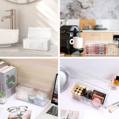 Clean Pads Container for Bathroom,Plastic Makeup Sponge Organizer | Square Cotton Pad Holder Dispenser for Makeup Desktop Organizer with Lid for Vanity