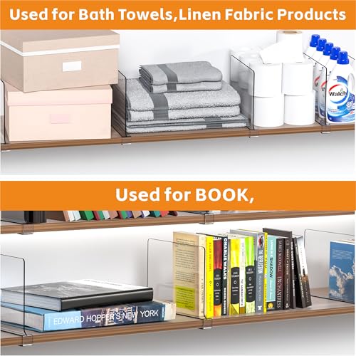 6 Pack Clear Acrylic Shelf Divider for Closet Organization - 9.2″ Tall Closet Dividers for Wood Shelves,Cupboard,Vertical Shelf Separators in Closet for T-Shirt,Purse,Handbag,Sweater Organizer