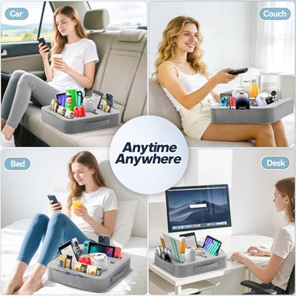 Couch Cup Holder Tray, Couch Caddy for Drink, Snack, Phone, Remote, Ipad, Game Controller, Large-size Sofa Cup Holder for Bed, Sofa, Car, Desk, Gray