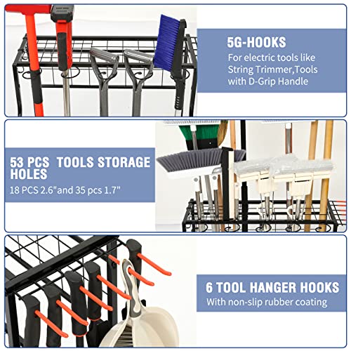 Garden Tool Organizer for Garage, Garden Tool Rack, Up to 58 Long Handled Tools, Yard Tool Holder for Garage, Shed, Outdoor, Tool Stand, Black (Garden Tool Rack)