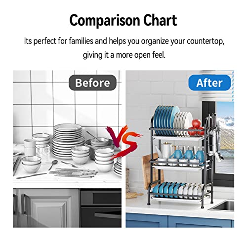 3 Tier Dish Drying Rack, Over The Sink Dish Drying... (Black | Iron)