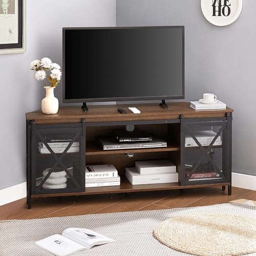 Corner TV Stand for 55 Inch TV, Rustic Corner Ente... (Brown | Engineered Wood)