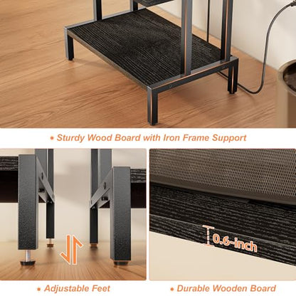 Game Console Shelf, 4-Tier Video Gaming Consoles Stand with Outlet & RGB Light, Small Media Entertainment Center for Audio Stereo Storage Organizer Playroom Furniture, Stereo Stands and Racks