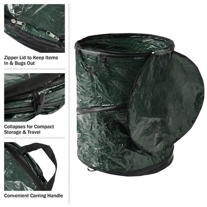 Collapsible Trash Can - Pop Up 44-Gallon Outdoor Portable Garbage Bag Holder with Zippered Lid - Recycle Bin for Camping or Parties by Wakeman (Green)