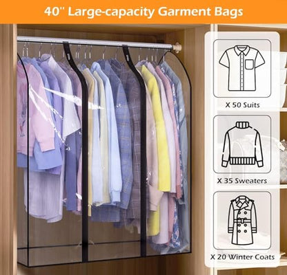 MISSLO 40" Hanging Garment Bags for Closet Storage Clear Garment Rack Cover Bottom Enclosed Cloth Cover Hanging Clothes Storage Bag Waterproof Clothes Protector for Suits, Coats, Sweaters, Shirts