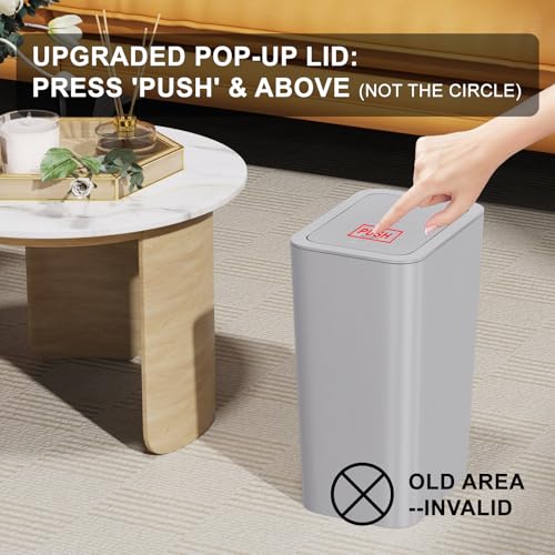 N. NETDOT 3 Pack 10L / 2.6 Gallon Small Trash Can with Lid,Bathroom Garbage Can with Pop-Up Lid,Waste Basket for Bathroom,Kitchen,Bedroom,Powder Room,Office,College (Black-Grey-Off White)