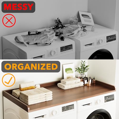 SpaceAid Washer Dryer Countertop, Laundry Wood Shelf Topper with Edge, 54" Width x 27.5" Depth Cover Guard Organizer for Washer and Dryer Laundry Hamper Counter Storage Organization (Brown Wood)