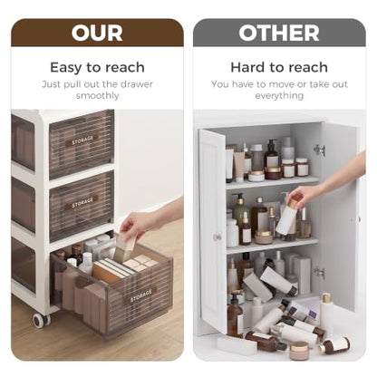 Bathroom Storage with Drawers, 7.87" Wide Slim Storage Cabinet | Freestanding Narrow Cupboard for Bathroom, Kitchen