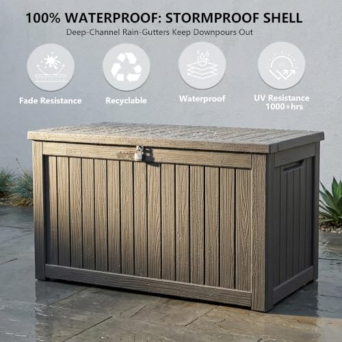 Outdoor Storage Box, 270 Gallon Waterproof Deck Box [Upgraded 3.0], Super-Sized Gas-Spring Resin Trunk for Large Seat Pillows, Heavy-Duty Lockable Backyard Storage Sofa, Garden Lawn, Black