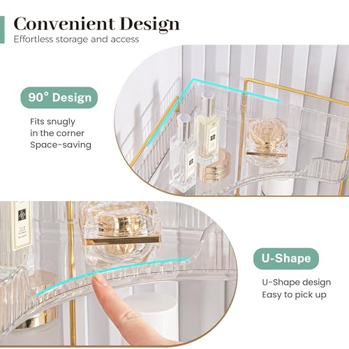 Aveniee Corner Bathroom Counter Organizer, Bathroom Countertop Shelf Makeup Storage, Clear Perfume Tray Holder (3 Tiers, White)