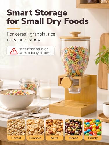 Bamboo Cereal Dispenser Countertop, 2L Airtight Single Pack