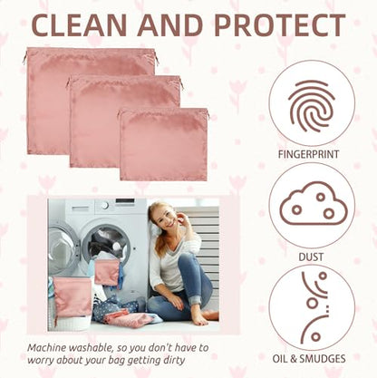 10 Pcs Dust Bags for Purses and Handbags Silk Dust Cover Bag for Handbags Purses Shoes Boots Silk Drawstring for Storage, 3 Sizes(Pink)