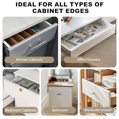 4pcs Cabinet Protectors for Kitchen Cabinets, 3/4" Th×24" L, Plastic | Fits Flat-edge Cabinet, Trash Drawer, No-Tool Installation, Low Profile Slip, Clear, Nearly Invisible Design, Food Grade PC