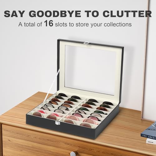 Sunglasses Organizer Case with Adjustable Slots, Eyeglasses Display with Lid, Eyewear Storage Box for Large Glasses