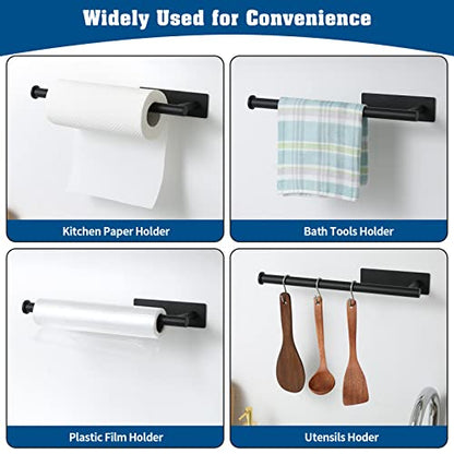 Under Cabinet Paper Towel Holder for Kitchen, Adhesive, Black | Wall Mounted Paper Towel Roll Rack for Bathroom or Kitchen, SUS304 Stainless Steel, Self-Adhesive or Screw Installation