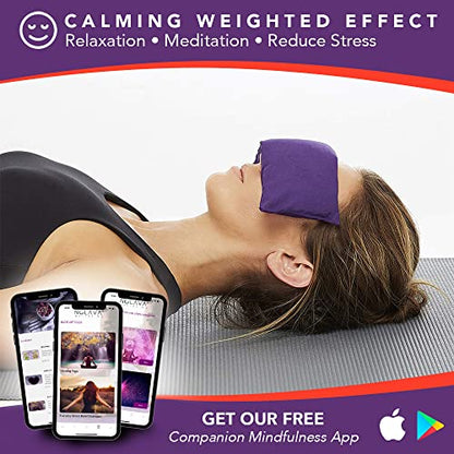 Lotus Lavender Eye Pillow - Weighted Mask for Yoga & Sleep | NOLAVA Sleep & Wellbeing App included; warm or cool headache relief; organic cotton, lavender-flaxseed fill.