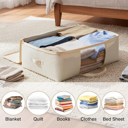 Blanket Storage Bags 70L Canvas Closet Organizers Clothes Container 2 Pack | Canvas Fabric, Reinforced Handles, Foldable Design, for Clothing Comforters Pillows and Toys, Dorm Bedroom and Closet Use