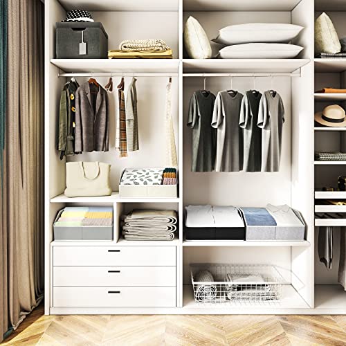 Large Storage Bins Baskets - 6 Pack Closet Storage Cubes, Fabric Baskets for Organizing, Cube Organizer Bins with Handles, Foldable Boxes for Clothes, Towels, Grey
