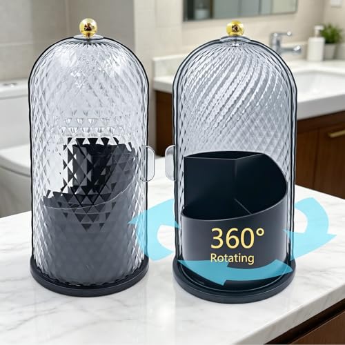 360° Rotating Toothbrush Holder with Cover, Dustproof Bathroom Countertop Organizer for Toothbrushes, Toothpaste, Floss Picks and Dental Accessories