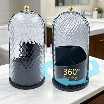360° Rotating Toothbrush Holder with Cover, Dustproof Bathroom Countertop Organizer for Toothbrushes, Toothpaste, Floss Picks and Dental Accessories