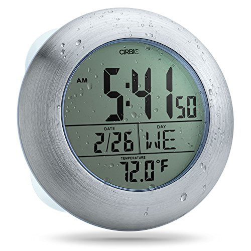 Extra Large Shower Clock with Suction Cups, Date and Temperature, Water Resistant Clock for Bathroom