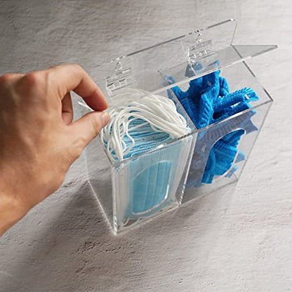 SEANADO Face Mask Dispenser Box Acrylic Gloves Holder Hygiene Station with Lid for Disposable Emesis Bag, Shoe Cover and Hairnet，Wall Mount Holes or Tabletop Holder (Clear)
