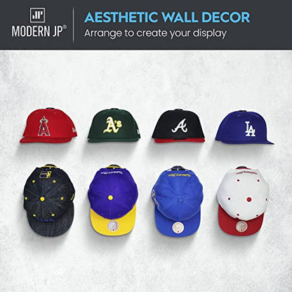 Adhesive Hat Hooks for Wall (16-Pack) - Hat Rack for Baseball Caps, Minimalist Hat Display, Strong Hold Hat Hangers for Wall - USA Patented, Black
