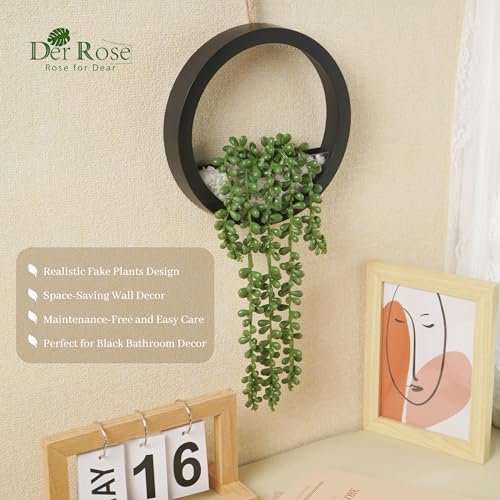 Der Rose 2 Pack 16" Artificial Hanging Plants in Black Pots for Wall Decor | Hanging succulents plants，faux string of pearls plants,great for bathroom bedroom living room boho wall decor，fresh all year